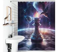 POLIUAWS Chess Bishop in Space Rideau De Douche en Tissu Imperméable Lavable Et Doux pour Hôtel Et Caravane 53.54x70.87Inch（136x180cm）