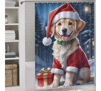 POLIUAWS Christmas Dog Golden Tissu Imperméable Lavable en Polyester Moderne Déperlant pour Baignoire Et Cabine De Douche 64.17x70.87Inch（163x180cm）