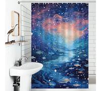 POLIUAWS Cosmic School of Fish Rideau De Douche Lavable Et Élégant avec Crochets pour Salle De Bain, Style Toile, Idéal pour La Maison Ou L'hôtel 46.85x70.87Inch（119x180cm）