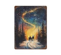 POLIUAWS Cosmic Winter Journey Sleigh Ride Under The Celestial Swirl Décoration Murale En Fer Imperméable Pour La Maison, La Ferme, Les Cafés, Le Bureau Ou Le Magasin15.7 x11.8