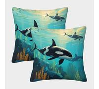 POLIUAWS Coussin décoratif « Flock of Orca » pour Mariage, taie d'oreiller Standard de Luxe, Lot de 2, 50 x 50 cm
