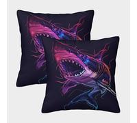 POLIUAWS Coussin décoratif Pas Cher à Motif Requin néon pour canapé, lit, terrasse, Maison - Housse de Coussin Standard de Luxe 50x50cm