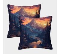 POLIUAWS Coussins décoratifs « Feu de Camp en Montagne » pour la Chambre à Coucher, lavables en Machine, Lot de 2, 40 x 40 cm