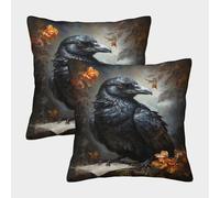 POLIUAWS Coussins décoratifs pour canapé « The Raven Scholar », Lot de 2, 45 x 45 cm, Motif Noël.