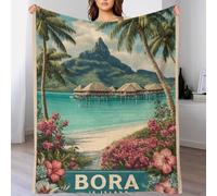 POLIUAWS Couverture Bora Island Escape en Flanelle, Ultra-Douce, en Micro-Polaire, pour canapé, Chaude et Confortable, imprimée en 3D, pour Adultes, 180 x 200 cm (70 x 80 Pouces)