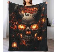 POLIUAWS Couverture de Luxe pour Fille, Motif crâne de feu et Roses, idéale pour canapé, lit ou comme jeté de lit, 127 x 152 cm (50 x 60 Pouces), pour Petit ami.