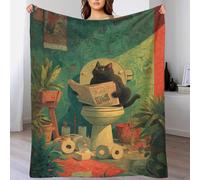 POLIUAWS Couverture de Toilette personnalisée avec Photo d'un Chat Noir lisant Le Journal, Offerte par sa Fille ou Son Petit ami, 127 x 152 cm (50 x 60 Pouces).