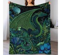 POLIUAWS Couverture d'hiver personnalisée en Peluche avec Dragon Mythique « Jardin enchanté », 127 x 152 cm (50 x 60 Pouces), idéale pour canapé.