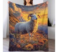 POLIUAWS Couverture en Flanelle Polaire 3D Motif bélier au Coucher du Soleil, légère et Confortable, Douce et Moelleuse, pour garçons et Filles, 100 x 130 cm (40 x 50 Pouces).