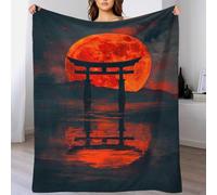 POLIUAWS Couverture en Peluche Douce et Moelleuse imprimée en 3D « Red Moon Gate Reflections », idéale pour Les Voyages et Les Quatre Saisons. Dimensions : 150 x 200 cm (60 x 80 Pouces).