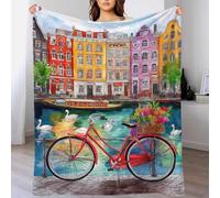 POLIUAWS Couverture jetée garçon Motif Promenade en Canal dans Une Ville colorée, 3D, Ultra Douce, en Microfibre légère et Confortable, en Flanelle, Motif 3D, 150 x 200 cm (60 x 80 Pouces)