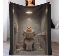 POLIUAWS Couverture Lavable, Moelleuse et Confortable, Motif Chat lisant Le Journal sur Les Toilettes, Offerte par sa Fille, idéale pour Le Camping ou pour Adultes, 100 x 130 cm (40 x 50 Pouces).