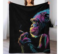 POLIUAWS Couverture légère et Douce en Flanelle Polaire avec Motif de fumée de chimpanzé - 1 Couverture Peluche imprimée en 3D pour canapé, lit et Voyage 100 x 130 cm (40 x 50 Pouces)