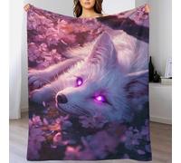 POLIUAWS Couverture personnalisée avec Photo de Papa, Fille, Voiture ou Petit ami, Motif Renard et Fleurs de Cerisier - 150 x 200 cm (60 x 80 Pouces)