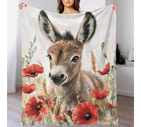 POLIUAWS Couverture personnalisée avec Photo d'un âne dans des Coquelicots, Cadeau pour Papa Offert par sa Fille ou Son Petit ami, 127 x 152 cm (50 x 60 Pouces)
