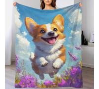 POLIUAWS Couverture personnalisée « Joyeux Corgi Leap » avec Photo de Papa, Offerte par sa Fille ou Son Petit ami, 100 x 130 cm (40 x 50 Pouces).