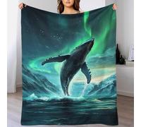 POLIUAWS Couverture personnalisée « Saut de Baleine sous Une Aurore boréale » avec Photo, Cadeau pour Papa, Fille, Voiture, Petit ami, 127 x 152 cm (50 x 60 Pouces)