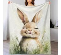 POLIUAWS Couverture Polaire Douce et Chaude « Lapin Heureux dans l'herbe » pour Couple, idéale pour Un Fauteuil ou comme Cadeau pour Femme, 127 x 152 cm (50 x 60 Pouces).
