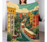 POLIUAWS Couverture Polaire en Flanelle 3D à Motif de tramways urbains, légère et Confortable, Douce et Moelleuse, pour garçons et Filles, 180 x 200 cm (70 x 80 Pouces).