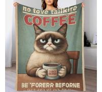 POLIUAWS Couverture Polaire Ultra-Douce 3D Grumpy Cat's Coffee Time, Plaid Douillet et Chaud pour la Sieste d'automne/Hiver, 150 x 200 cm (60 x 80 Pouces)