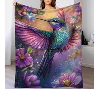 POLIUAWS Couverture Polaire Ultra Douce et Confortable pour l'automne/Hiver, Motif Colibri enchanté, Douce et Moelleuse, jeté de canapé décoratif 180 x 200 cm (70 x 80 Pouces)