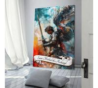 POLIUAWS 'Décoration de maison Saint Michel Archange pour salon ou salle de bain de style rustique, toile 12x18 pouces (30x45cm)'