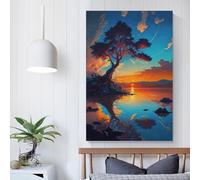 POLIUAWS Décoration murale de style rustique avec coucher de soleil sur une île et un arbre, 40 x 60 cm