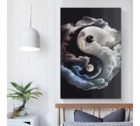POLIUAWS Décoration murale moderne Harmonie Yin Yang, prête à être accrochée, pour salle de bain et toilettes, 30 x 45 cm (12 x 18 pouces), art mural amusant pour salle de bain
