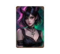 POLIUAWS Demon Girl with Green Eyes Affiche Rétro En Métal, Plaque Décorative Chic En Fer Forgé Pour Garage, Salle De Jeux, Bar, Café, Pub11.8"x7.9"