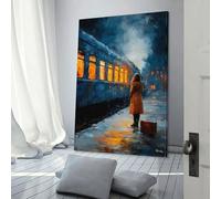 POLIUAWS Dernier train-Une pause avant les adieux - Affiche vintage - Décoration de chambre esthétique - Affiche sur toile 30 x 45 cm (12 x 18 pouces)