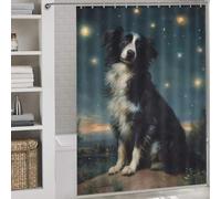 POLIUAWS Dog Under The Stars Ensemble De Rideaux De Douche Lavables Et Élégants pour Usage Quotidien, avec 12 Crochets, pour Salle De Bain Ou Salle d'eau 64.17x70.87Inch（163x180cm）