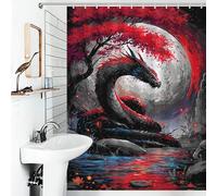 POLIUAWS Dragon Under The Moon with Red Tree Rideau De Douche en Polyester Doux pour Salle De Bain/Chambre D'hôtel 53.54x70.87Inch（136x180cm）