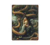 POLIUAWS Eve And Serpent in Eden Garden Allegory Panneaux Métalliques Vintage - Décoration Murale - Plaques En Étain - Cafés, Pubs, Clubs, Salons, Bars, Cuisines, Balcons15.7 x11.8