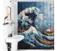 POLIUAWS Expressionist The Great Wave - Bold Contemporary Art Reinterpretation Rideau De Douche Lavable Et Élégant pour Salle De Bain, Baignoire Et Cabine De Douche 53.54x70.87Inch（136x180cm）