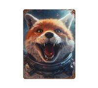 POLIUAWS Funny Space Fox Plaque En Métal Vintage, Affiche Rétro En Métal Pour Salles De Jeux, Décorations De Drapeaux, Plaques15.7 x11.8