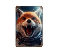 POLIUAWS Funny Space Fox Plaque Murale Vintage En Métal Peinte, Idéale Pour La Maison, La Ferme, Les Cafés, Le Bureau Ou Un Magasin11.8 x7.9