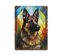 POLIUAWS German Shepherd Stained Décoration Murale En Fer Imperméable Pour Cafés, Pubs, Clubs, Salons, Bars, Cuisines, Balcons15.7 x11.8
