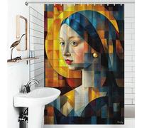 POLIUAWS Girl with A Pearl Earring Stained Glass Mosaic. Rideaux De Douche Lavables Et Élégants pour La Maison, Style Toile De Jouy, Décor D'hôtel 46.85x70.87Inch（119x180cm）