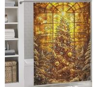 POLIUAWS Golden Christmas Tree Rideau De Douche Lavable Et Élégant avec Crochets pour Salle De Bain, Style Toile, Idéal pour La Maison Ou L'hôtel 64.17x70.87Inch（163x180cm）
