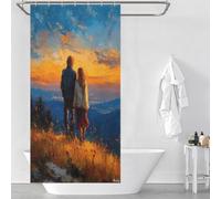 POLIUAWS Golden Horizon - Together Beyond The Silence Rideaux De Bain Décoratifs Lavables en Tissu 100% Polyester pour Enfants, Femmes Et Hommes 35.43x70.87Inch（90x180cm）