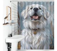 POLIUAWS Great Pyrenees Dog Portrait Rideaux De Bain Décoratifs Lavables Et Élégants pour Salle De Bain Ou Dortoir 53.54x70.87Inch（136x180cm）
