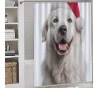 POLIUAWS Great Pyrenees Dog with Santa Hat Portrait Ensemble De Décoration De Salle De Bain Moderne en Tissu Imperméable Lavable pour Baignoire Ou Appartement 64.17x70.87Inch（163x180cm）