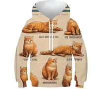 POLIUAWS Guide du langage des Chats en 3D - Pull à Capuche pour Enfants (garçons et Filles) - Mode Amusante - Manches Longues - Chaud - Tailles 8-10 Ans