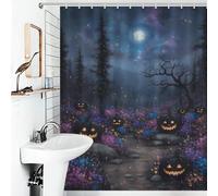 POLIUAWS Halloween Night Pumpkin Patch Rideau De Douche Lavable Et Élégant pour Salle De Bain, Idéal pour Une Utilisation Quotidienne dans Une Pièce Humide 56.30x70.87Inch（143x180cm）
