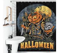 POLIUAWS Halloween Pumpkin Character with Skull and Knife Rideau De Bain en Tissu Imperméable Et Lavable, Motif Hilarant, pour Salle De Bain Ou Dortoir 56.30x70.87Inch（143x180cm）