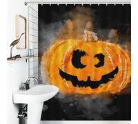 POLIUAWS Halloween Pumpkin Head Ensemble De Salle De Bain Élégant, Lavable Et Moderne en Polyester Déperlant avec Crochets 56.30x70.87Inch（143x180cm）