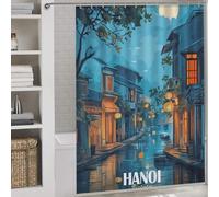 POLIUAWS Hanoi, Vietnam Canal at Night Tissu Polyester Moderne Déperlant pour Baignoire Et Cabine De Douche 64.17x70.87Inch（163x180cm）