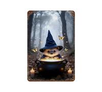 POLIUAWS Hedgehog Wizard with Cauldron in Forest Plaque Murale Décorative Rétro En Métal Pour Bar, Cuisine, Jardin, Art Mural En Fer 11.8"x7.9"
