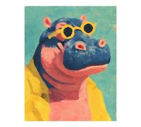 POLIUAWS Hippopotame cool avec lunettes de soleil - Peinture diamant - Kit de loisirs créatifs pour adultes débutants - 40 x 50 cm