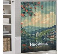 POLIUAWS Hiroshima Japan Scenic View Rideaux De Bain Décoratifs Lavables en Tissu 100% Polyester pour Enfants, Femmes Et Hommes 64.17x70.87Inch（163x180cm）